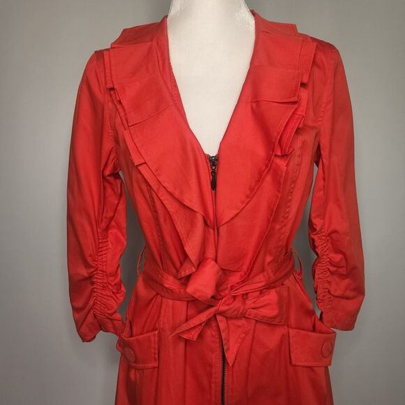 Multiples Orange Red 1/2 Sleeve Trench Coat - Picture 2 of 5